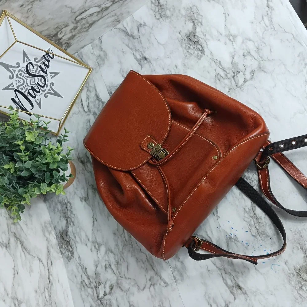 PATRICIA NASH Large Genuine Leather tan Backpack Shoulder Bag women's NEW